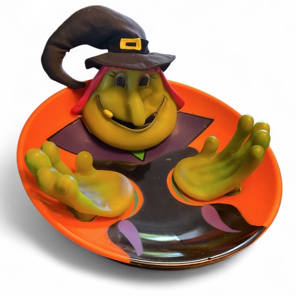 Vintage Gemmy Talking Halloween Candy Bowl Green Witch Motion Activated Dish - Picture 1 of 6